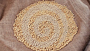 Soybeans in a bag, Ready-made raw seed material, Natural organic protein product, Meat substitute