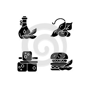 Soybeans cooking black glyph icons set on white space