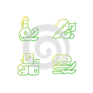 Soybeans cooking gradient linear vector icons set