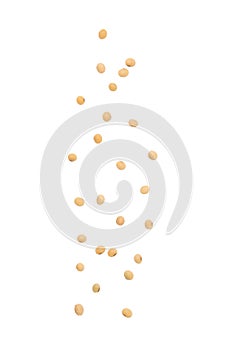 Soybeans falling isolated on white background