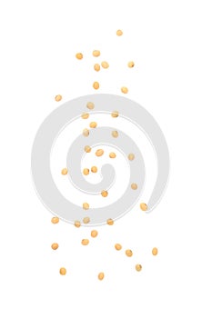 Soybeans falling isolated on white background