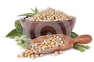 Soybeans in a wooden bowl