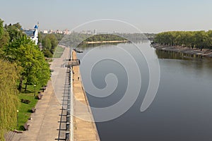 Sozh river embankment near the Palace and Park Ensemble in Gomel, Belarus.