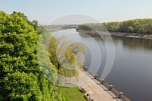 Sozh river embankment near the Palace and Park Ensemble in Gomel, Belarus.