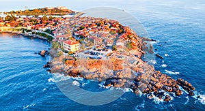 Sozopol, Bulgaria - Aerial of medival city and Black Sea