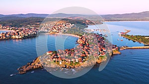 Sozopol, Bulgaria - Aerial view of Black Sea and antique Apollonia