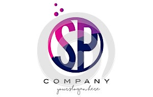 SP S P Circle Letter Logo Design with Purple Dots Bubbles photo