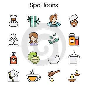 Spa and Alternative therapy color line icon set