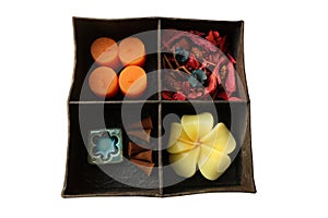 Spa Aroma therapy set in box, Candle Aroma, Roses Shaped Candles, incense sticks and dry flower