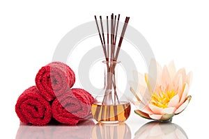 Spa and aromatherapy items with lotus flower