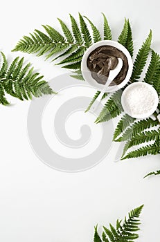 Spa background with Dead sea mud and fern leaves