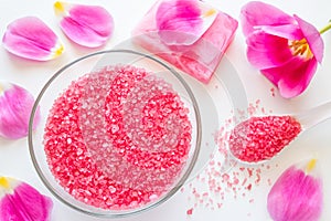 Spa bath salts with soap and flowers