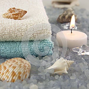 Spa bath towels and candle