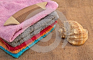 Spa bath towels and shell