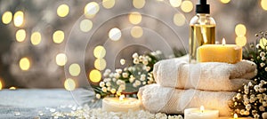 Spa bathroom essentials toiletries, soap, and towel on white background for a relaxing ambiance