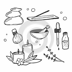 Spa beauty doodle icons set in vector