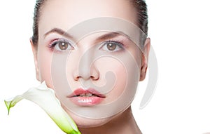 Spa beauty girl showing empty copy space