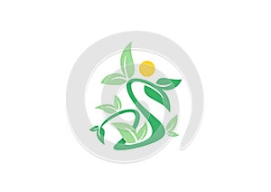 Spa beauty logo,wellness plant people symbol,letter S icon design vector photo