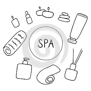 SPA and beauty salon. Cute skin care icons. Hand drawn vector illustration