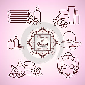 Spa beauty salon wellness center icons set