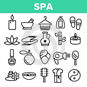 Spa Beauty Service Linear Vector Icons Set