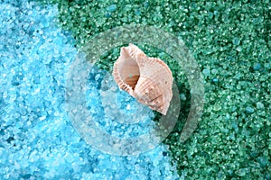 Spa and body care concept. Colorful, aromatic bath salt. Dead Sea Salt.