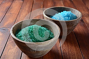 Spa and body care concept. Colorful, aromatic bath salt. Dead Sea Salt. Dead Sea cosmetics.