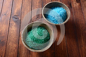 Spa and body care concept. Colorful, aromatic bath salt. Dead Sea Salt. Dead Sea cosmetics.