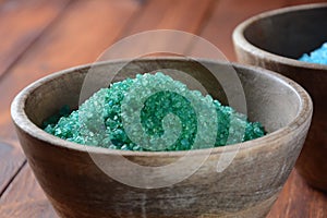 Spa and body care concept. Colorful, aromatic bath salt. Dead Sea Salt. Dead Sea cosmetics.