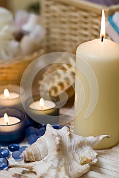 Spa candles and shell
