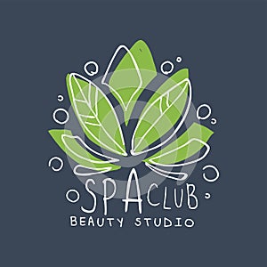 Spa club, beauty studio logo, badge for wellness, yoga center, health and cosmetics label, hand drawn vector