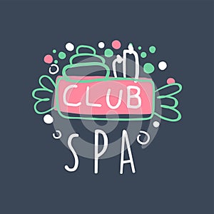 Spa club logo, badge for wellness, yoga center, health and cosmetics label, hand drawn vector Illustration