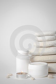 Spa coconut products on light background