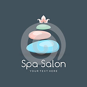 SPA color logo template for beauty salon or yoga center with spa stones and lotus flower