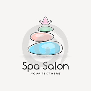 SPA color logo template for beauty salon or yoga center with spa stones and lotus flower on light background