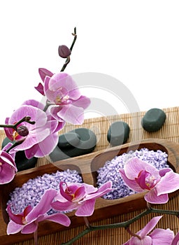 Spa composition of bath salt, stones and orchid