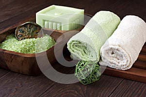 Spa composition with towels and soap