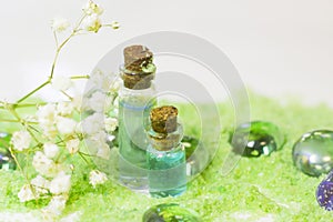 Spa concept with green bath salt