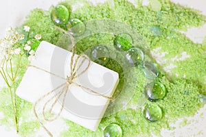 Spa concept with green bath salt