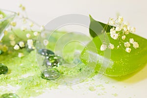 Spa concept with green bath salt