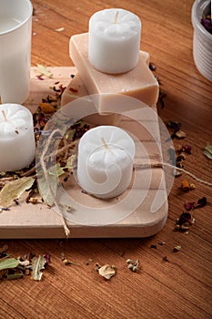 Spa Concept, Olive soap, Dried floral, candles