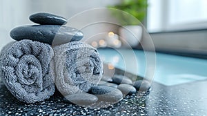 Spa Concept with Rolled Towels and Zen Stones