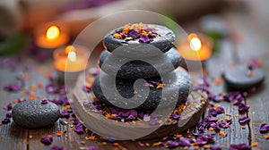 Spa Concept with Zen Stones, Candles, and Petals