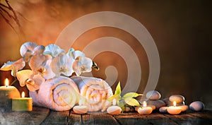 Spa - Couple Towels With Candles And Orchid photo