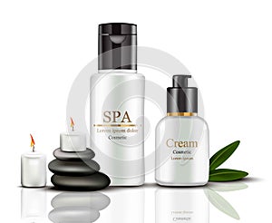 Spa Cream Cosmetics set collection realistic mock up Vector. Hydration cream with logos. Perfect for advertising, flyer