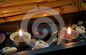 Spa decoration in asian style with stones and candle