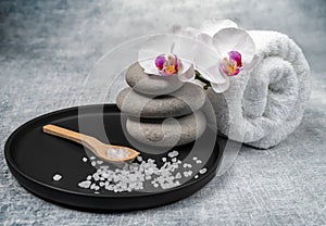 Spa decoration with gorgeous orchid flowers