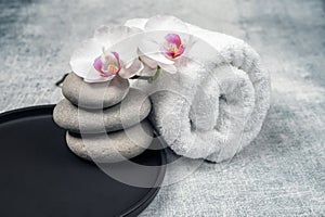 Spa decoration with gorgeous orchid flowers