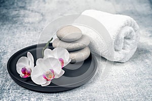 Spa decoration with gorgeous orchid flowers