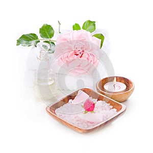 Spa decoration set with pink rose